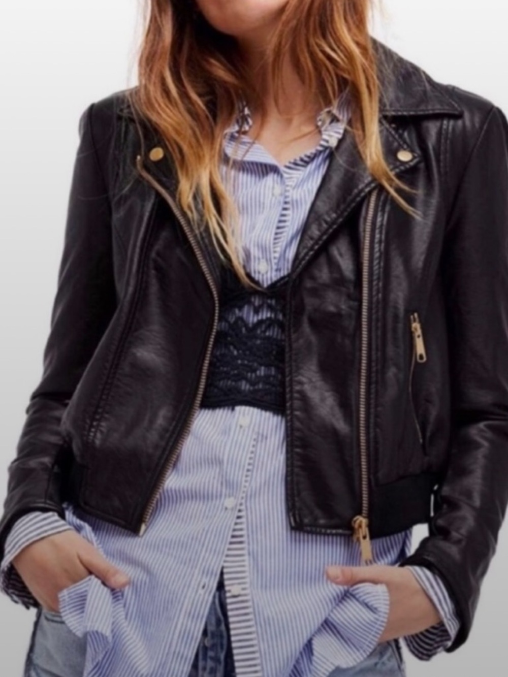 Free People Faux Leather Bomber Jacket Large